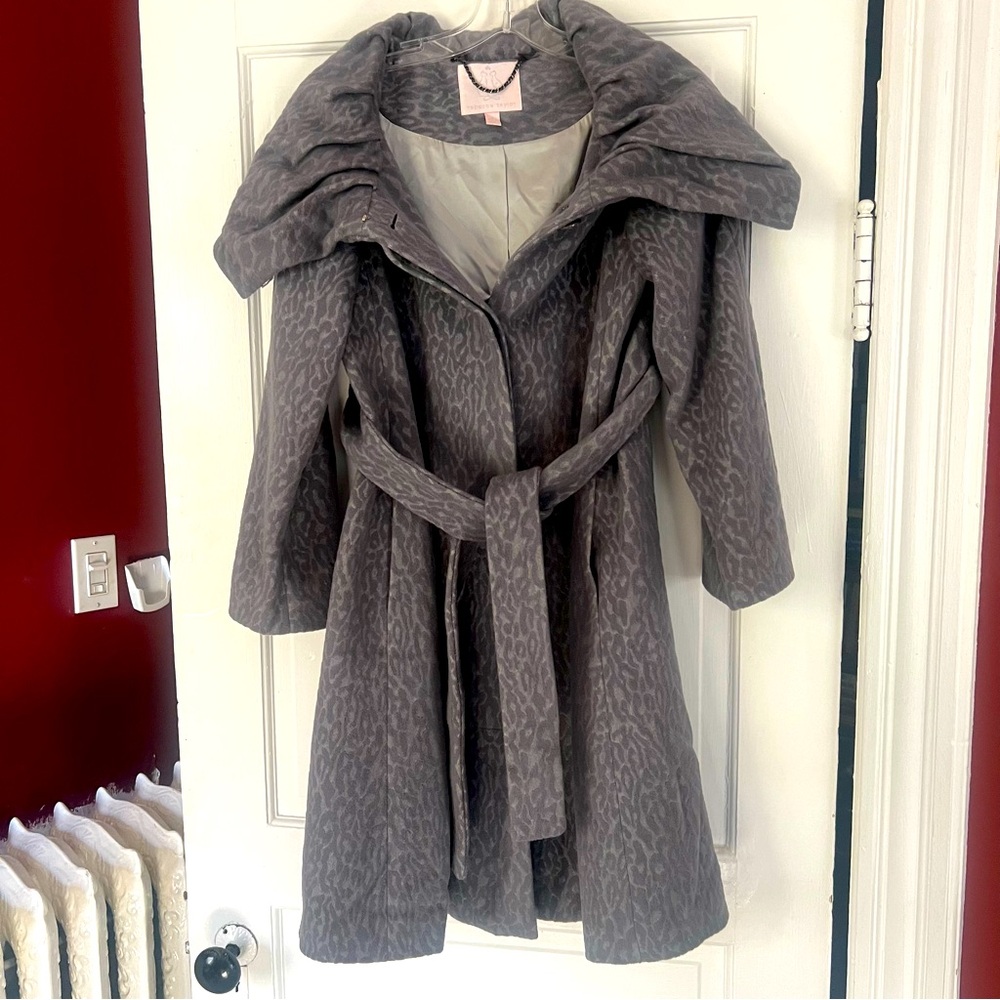 REBECCA TAYLOR Wool Angora Gray Leopard Print Coat Size 2